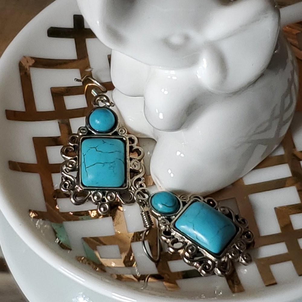 Josephine Genuine Turquoise & Sterling Silver Earrings - Picture 6 of 8